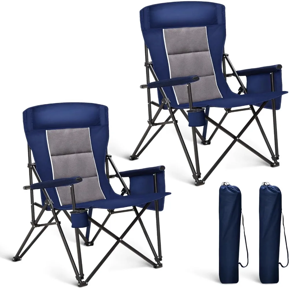 

Heavy Duty High Back Camping Chairs with Cup Holder Oversized Folding Chair Outdoor Chair with Headrest,Lawn with Side Pocket f