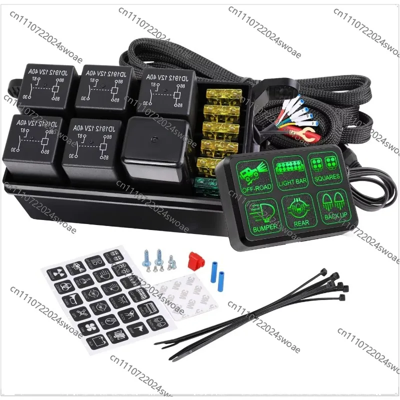 General Circuit Relay System 12V 6-way, Green and Yellow LED Waterproof Car,  Switch Panel