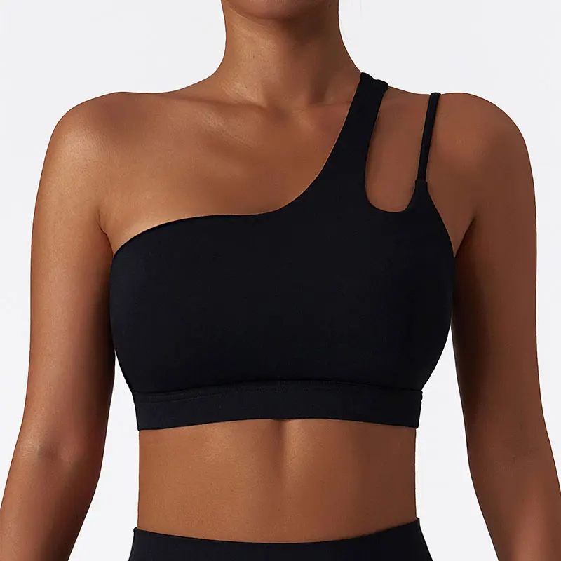 Woman Diagonal Shoulder Yoga Top Sports Yoga Crop Top Sleeveless Top For Fitness Workout Tops Gym Clothing Running Sportswear