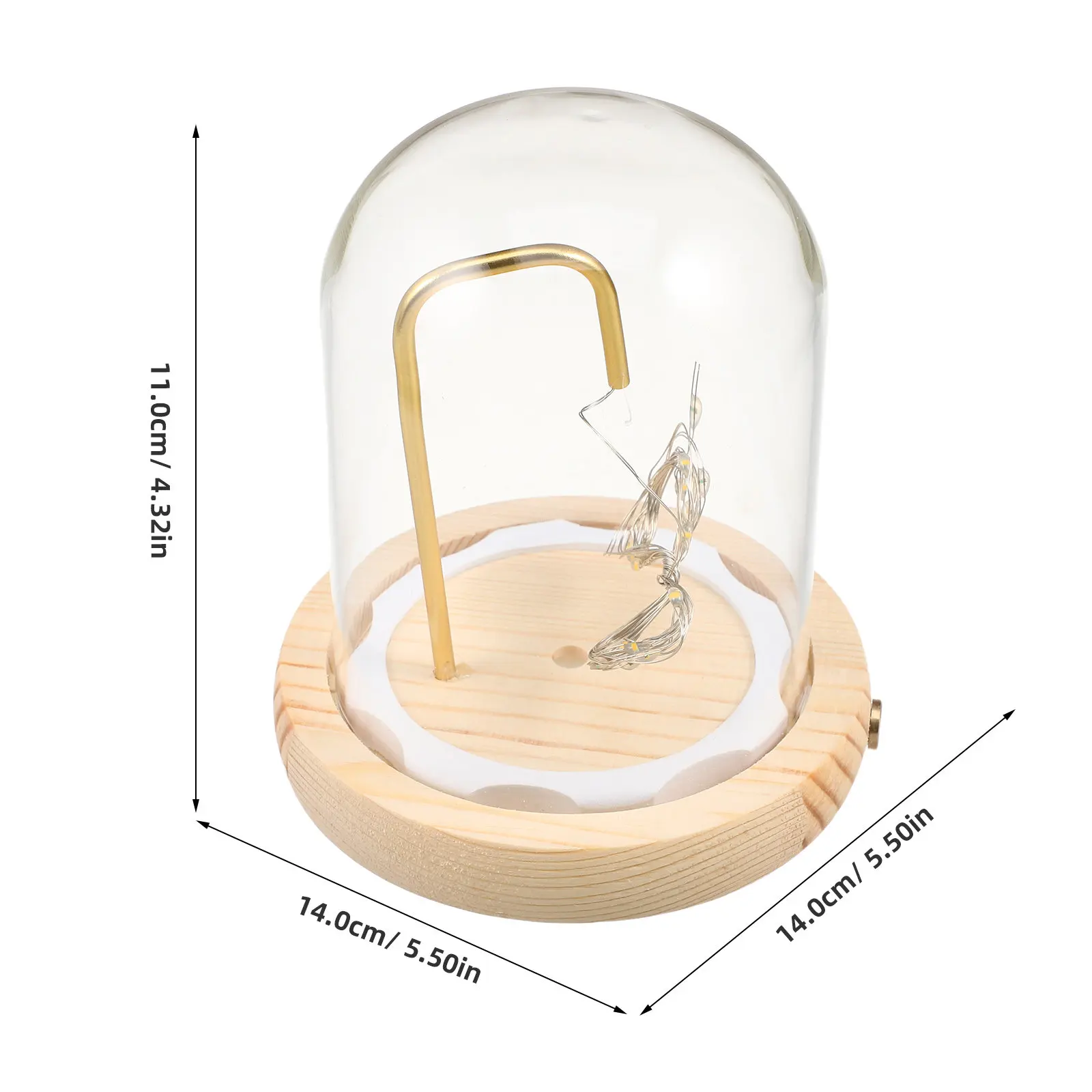 Glass Display Dome Wood Base LED Lighting Clear Cloche for Miniature Display Succulents Keepsakes Snow Globe Decoration view 4
