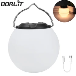 BORUIT LED Night Light Hangable Ball Tent Camping Lamp Warm Light For Outdoor Garden 18650 USB Rechargeable Waterproof Lantern