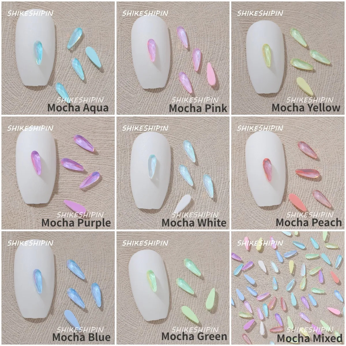 Neon Mocha 2x6mm Drop-Shaped Wholesale Flat bottom Nail Art rhinestones Self-Adhesive Shiny Glass Crystal 3D Nail Decoration