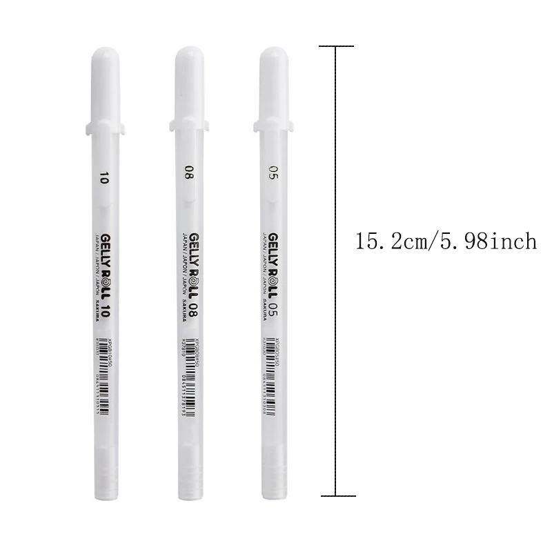 3Pcs 0.3mm 0.4mm 0.5mm White Color Marker Pen Sakura  Cardboard High Light Roll Gel Pen  Art Painting Pen Painting Markers