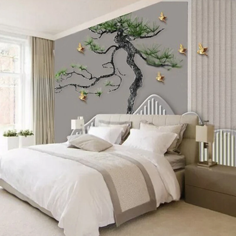 Nordic modern creative and simple 3d stereoscopic pine tree TV luxury home bedroom sofa background wall painting