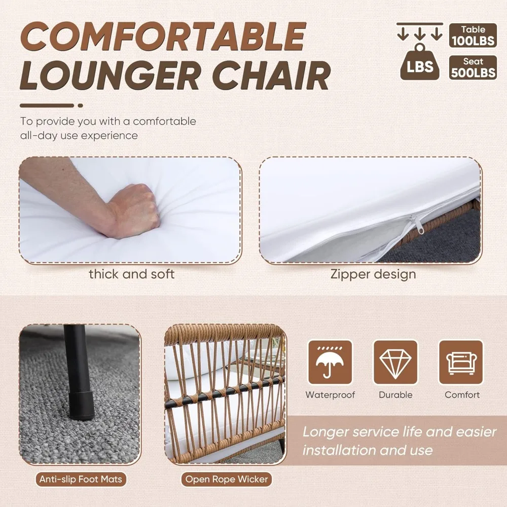 L-Shaped Outdoor Sectional Sofa Set with Cushions and Patio Table, Rope Woven for Conversation Area