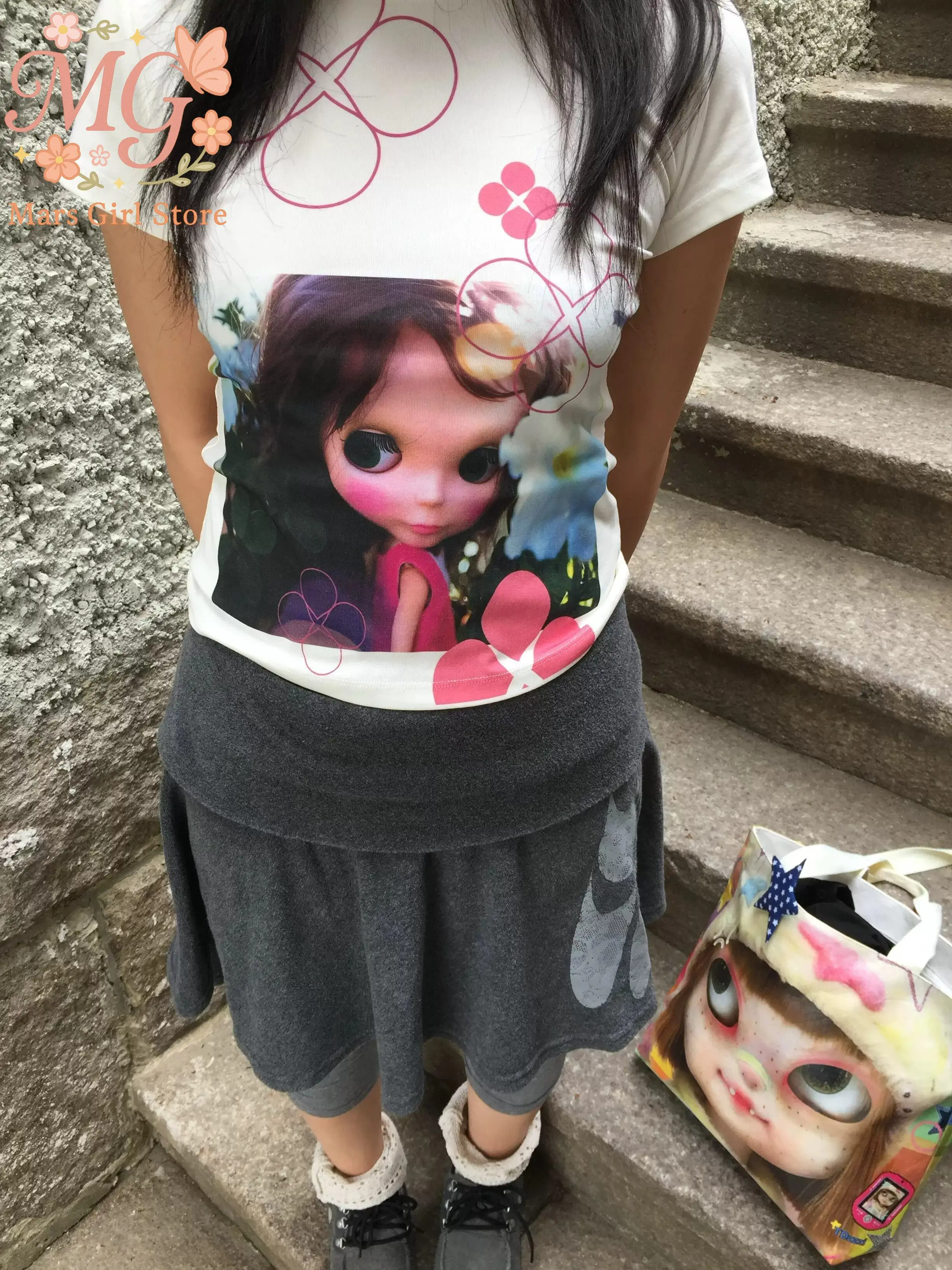 Y2K 2000s Fashion Baddie TikTok Fashion Women Graphic Cartoon Print Crop Top Short Sleeve Slim Fit High Stretch Daily Streetwear