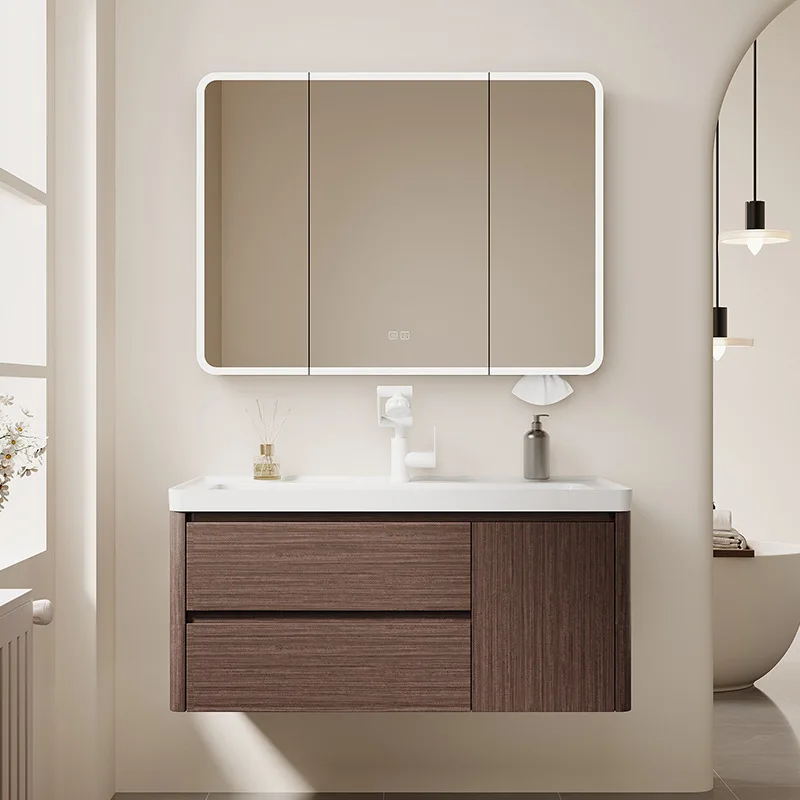 

Medieval walnut honeycomb aluminum bathroom cabinet combination bathroom ceramic integrated basin washstand hand washbasin