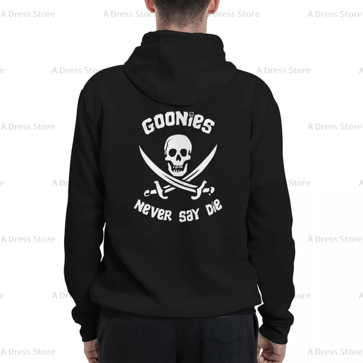 Cool Skull Goonies Never Say Die Polyester Two sided Hot stamping printing Men's Sweater,Unisex Vintage Pullover Hooded