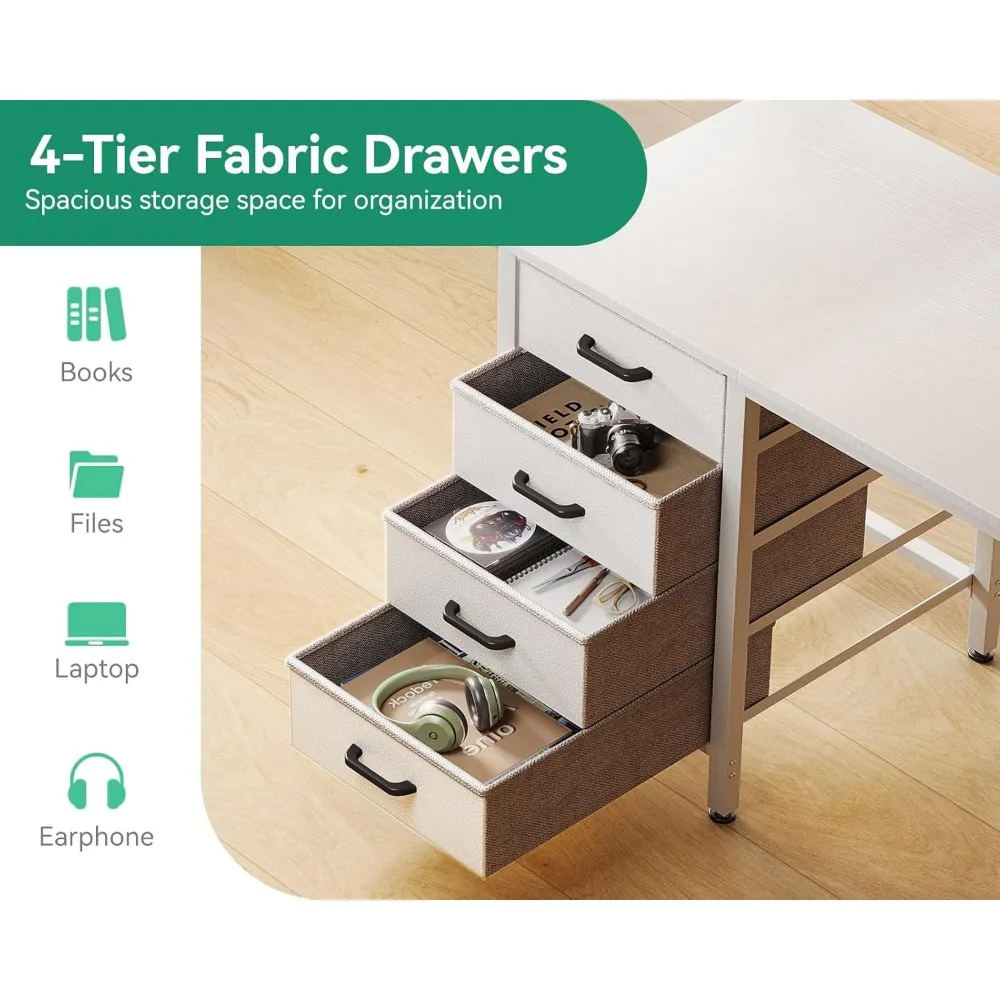 32 Inch Compact Computer Desk with 4 Fabric Drawers, Side Hook, and Storage Bag for Kids' Study Area in Small Spaces
