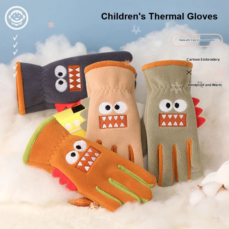 Kids Non Slip Fleece Gloves Warm Windproof for 6 12 Years Old Boys Girls Outdoor Cycling Playing