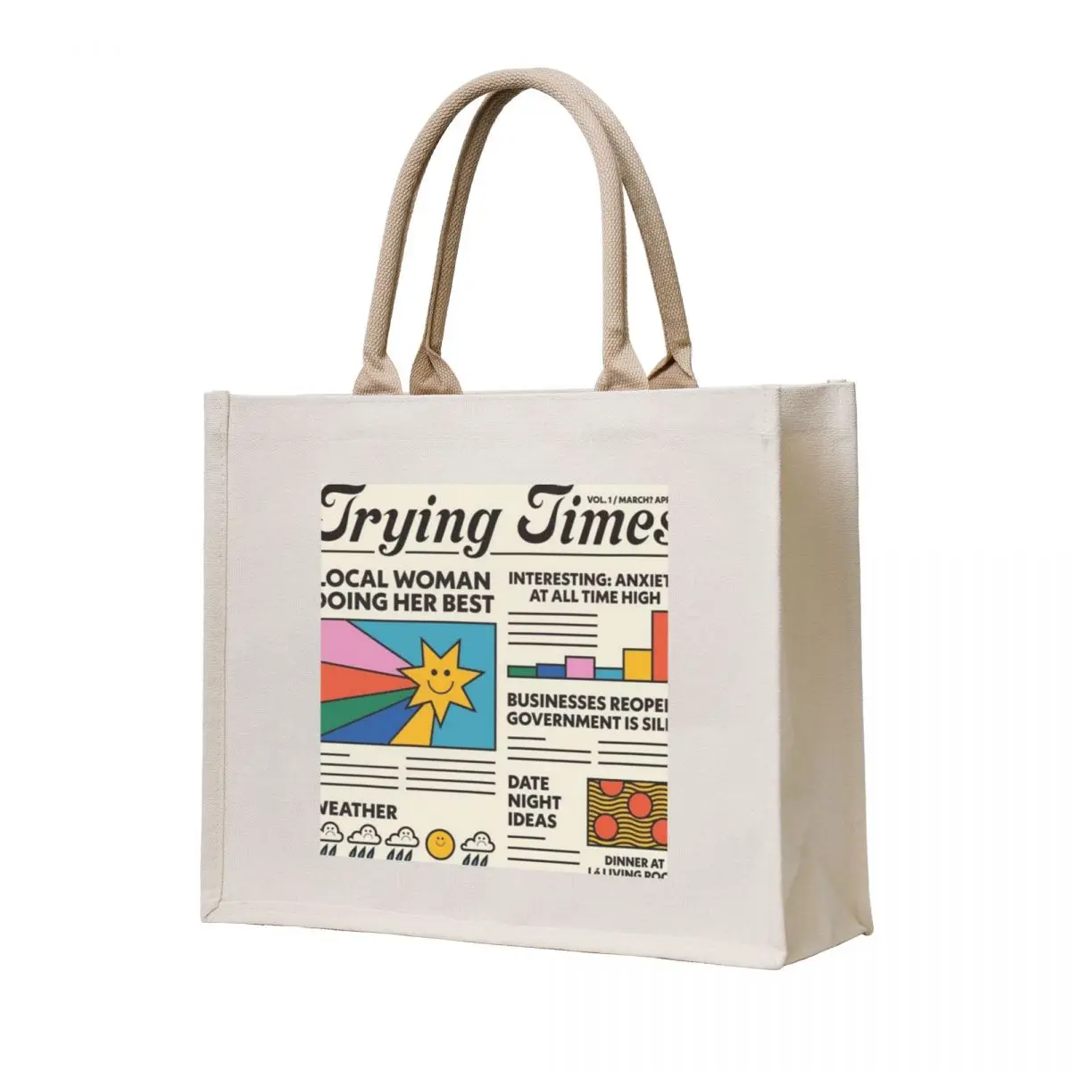 

Trying Times aesthetic colourful sunshine smily, rainy bar chart , anxiety Tote Bag tote bag men's large size bags Women's bag