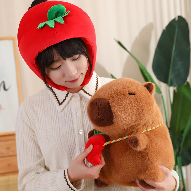 Creative Vegetable Capybara Plush Toy Kawaii Stuffed Animals Fluffy Capybara With Pumpkin Pepper Cap Children Birthday Gift