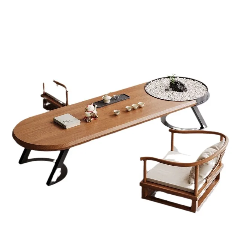 

Modern minimalist small apartment solid wood tatami balcony living room tea table chair