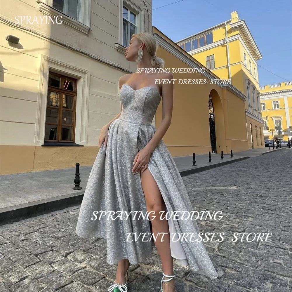 

SPRAYING Women Sequined Sweetheart Collar Prom Dress Ankle-Length A-line Evening Dress Formal Party Dresses