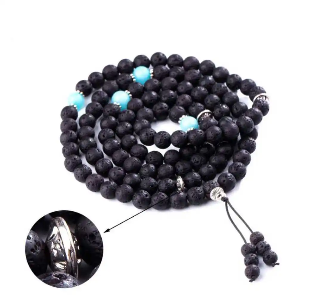 

8mm lava stone beads 108 MALA Bracelet Tenhe Stone Link Trendy Bodhi Women Sacred Charm Cuff Japa Wear Prayer Men