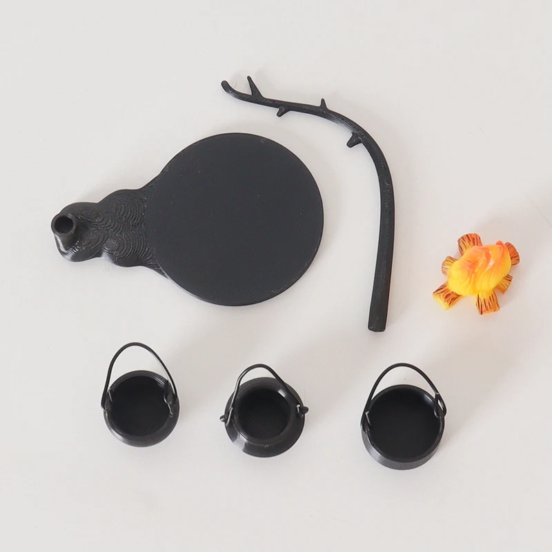 Mini poêle suspendu pour maison de poupée, marmite, modèle de pile de feu, décoration de scène de Camping en plein air, accessoires pour maison de poupée, 4/5 pièces