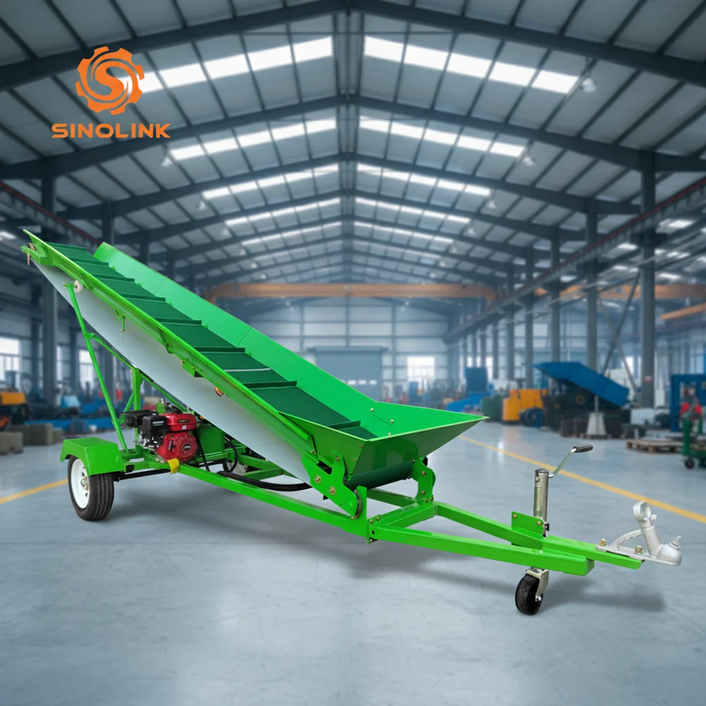 Log Conveyor CE Certification 6.5HP Ga=s Engine Recoil Start 0.7m/s Belt Travel Speed 500mm/PVC Belt Width