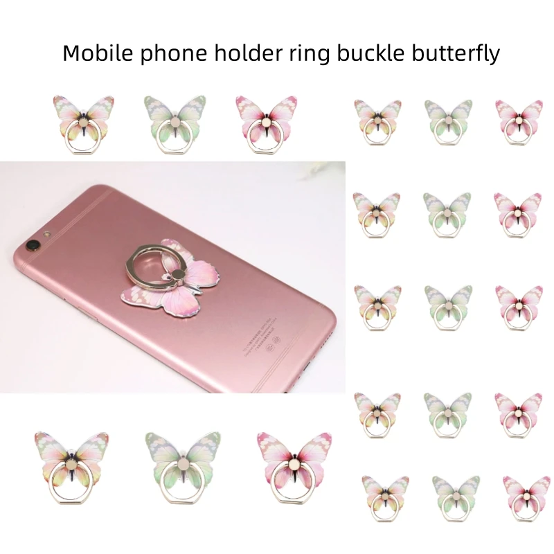 Soporte giratorio con hebilla de anillo para teléfono móvil, diseño de mariposa pintado, dibujos animados creativos, bonito, 1 Uds.