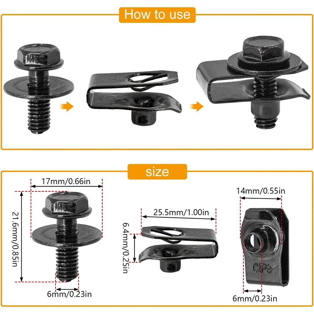 5 10Pcs/Set Car Body Bolts And U-Nut Clips M6 Screws Splash Guard Retainers For Honda For Accord Engine Under Cover Bumper Clips