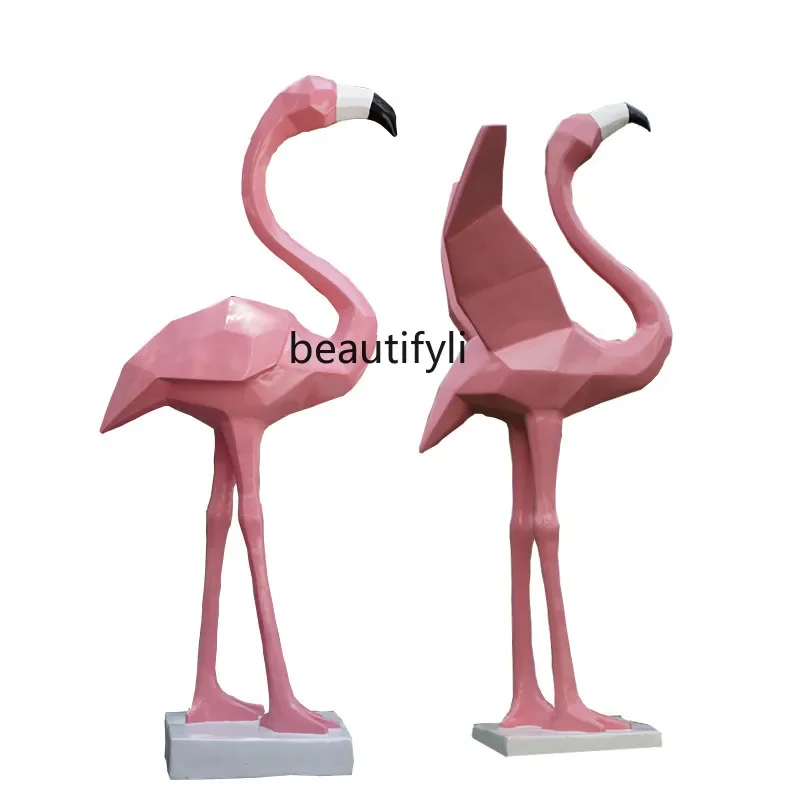 Outdoor Flamingo Sculpture FRP Abstract Animal Landscape Ornament Garden Ornament