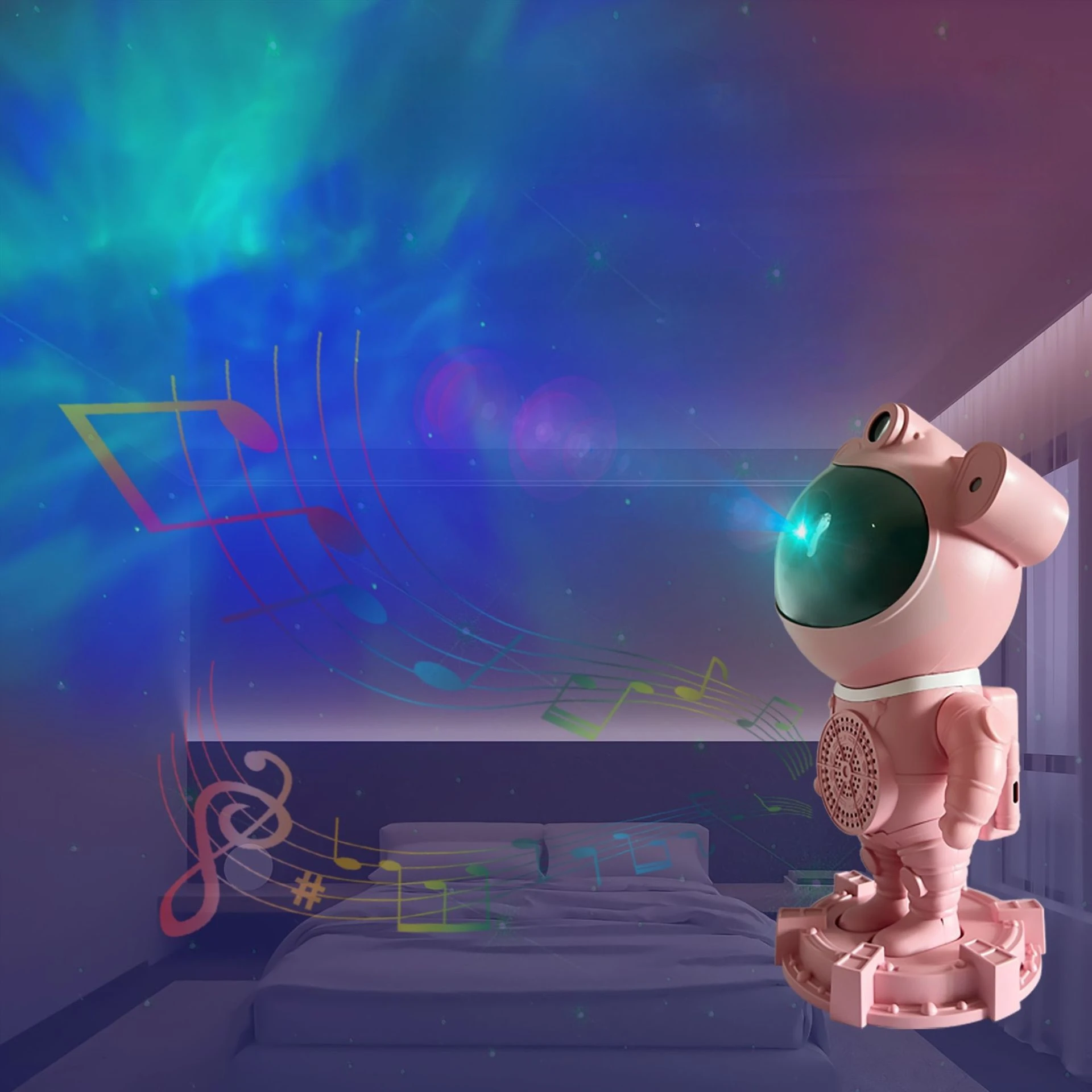 ไฟดาวไลท์สำหรับนักบินอวกาศ, ใหม่2024โปรเจคเตอร์แสงดาวในท้องฟ้าที่เต็มไปด้วยเสียงสีขาวโคมไฟแสงดาวสำหรับตกแต่ง