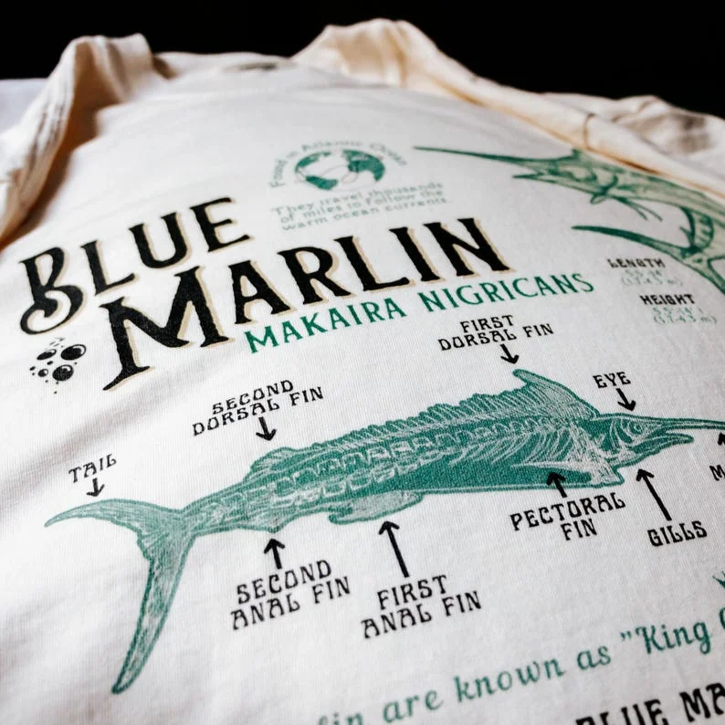 Vintage Blue Marlin Anatomy Map Deep Sea Fishing T-shirt Unique Fish Gift Marine Life T-shirt Fishing Gift Marine Nature Costume