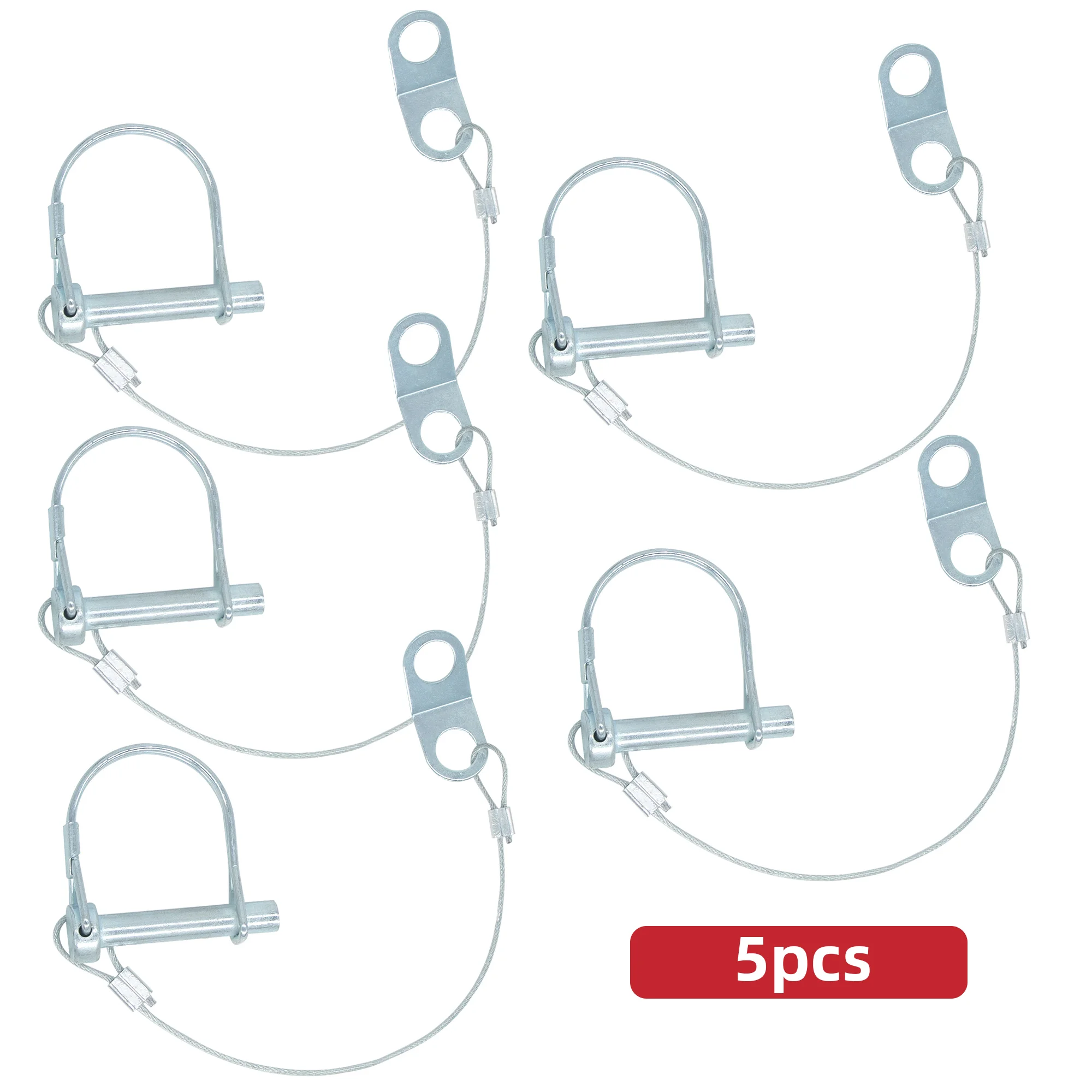 8×45 D-Shaped Lock Pin with Retaining Wire Cable & Flat Washer 3/5PCS Zinc Plated Carbon Steel Quick Release Pin for Trailer Hit