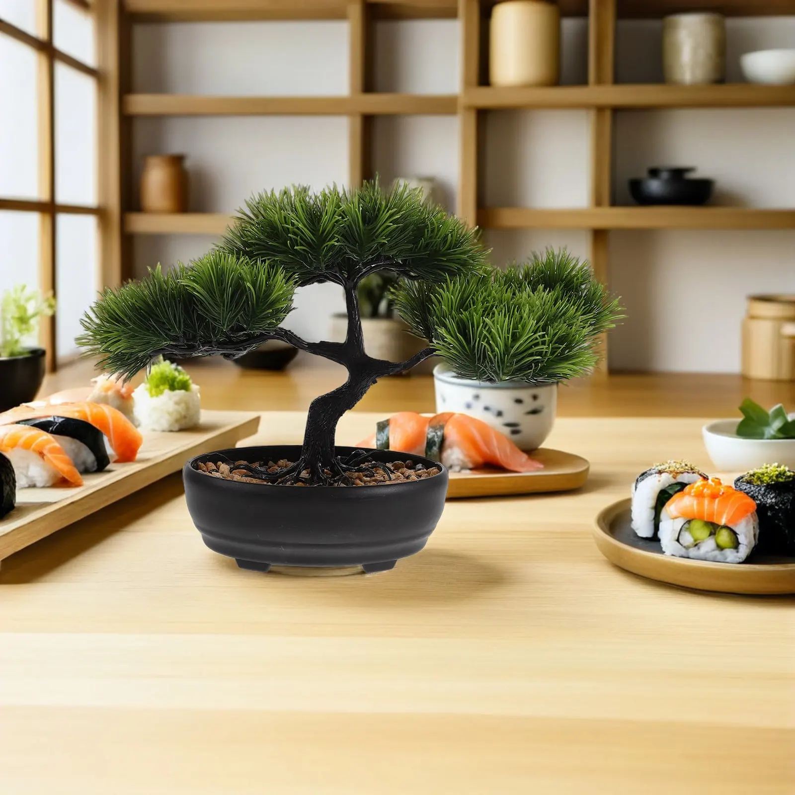 Artificial Pine Bonsai Tree in Pot for Sushi Plate Decor Sashimi Dish Japanese Restaurant Table Ornament Mini Bonsai for Platter view 3