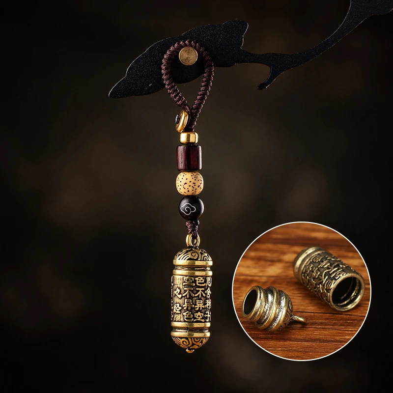 جوفاء النحاس بوذا زجاجة سوترا اسطوانة قلادة سيارة المفاتيح محظوظ الشنق حقيبة جلدية الحبل حلقة رئيسية