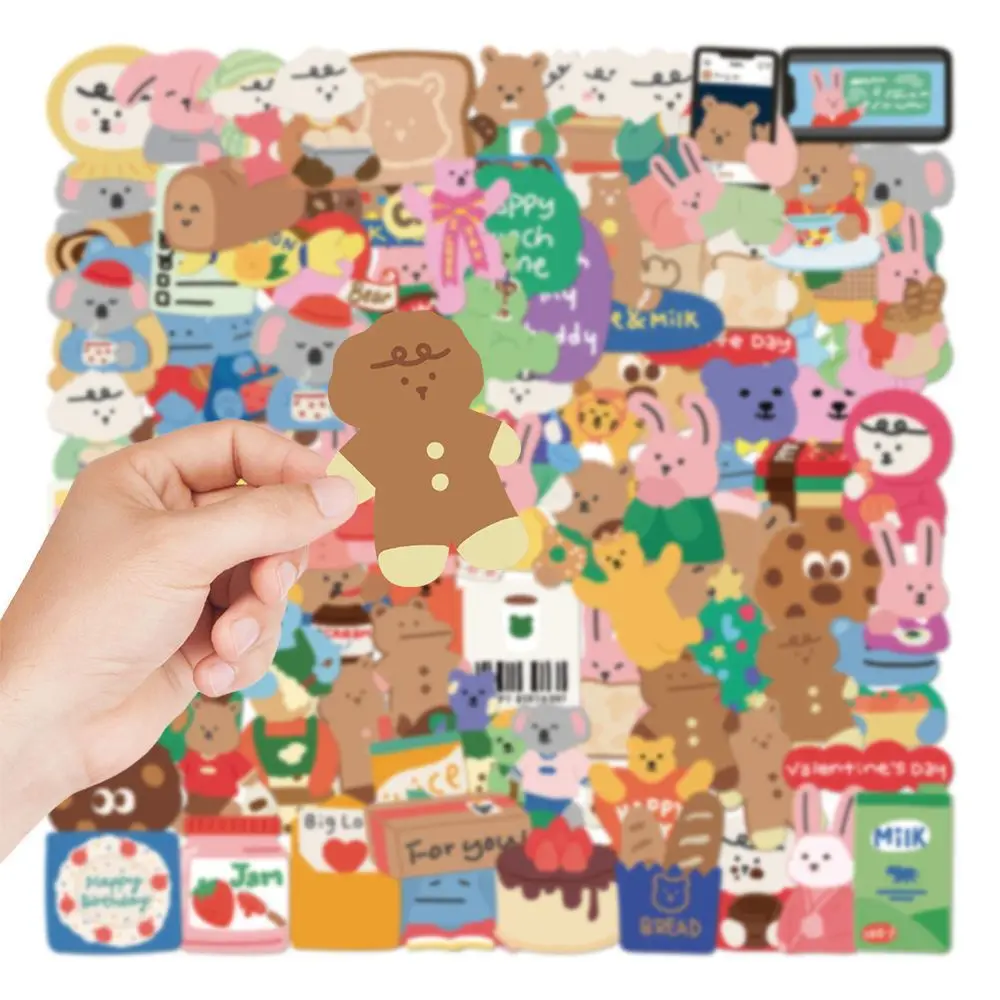 100PCS Cute Korean Rabbit Bear Stickers DIY Kids Toys Decals for Loptop Notebook Skateboard Phone Waterproof Kawaii Sticker