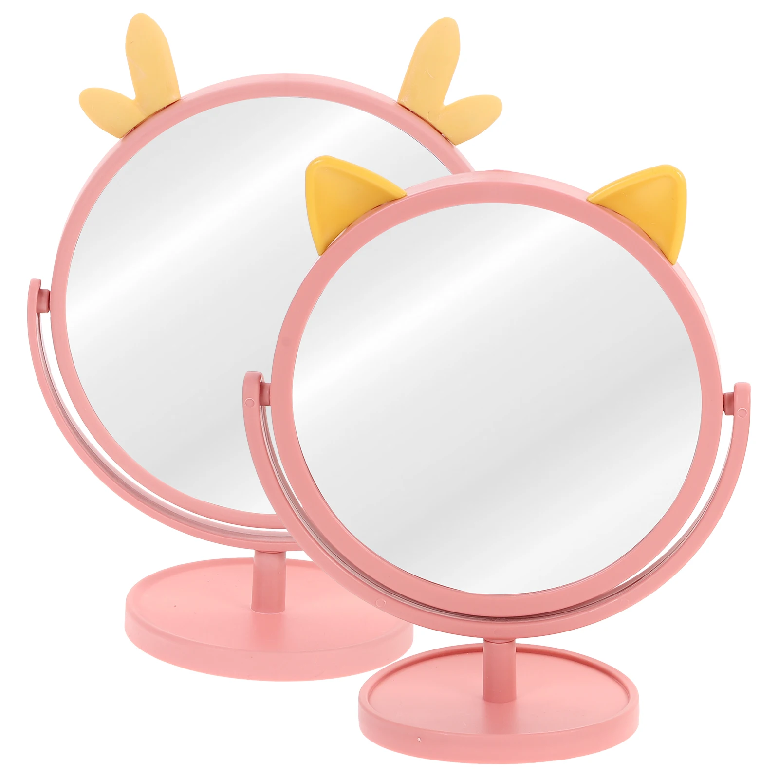 

2Pcs Desktop Makeup Mirror Cartoon Style High Definition Reflective Surface Non-Slip Base Fashion Look Table Mirror for Women