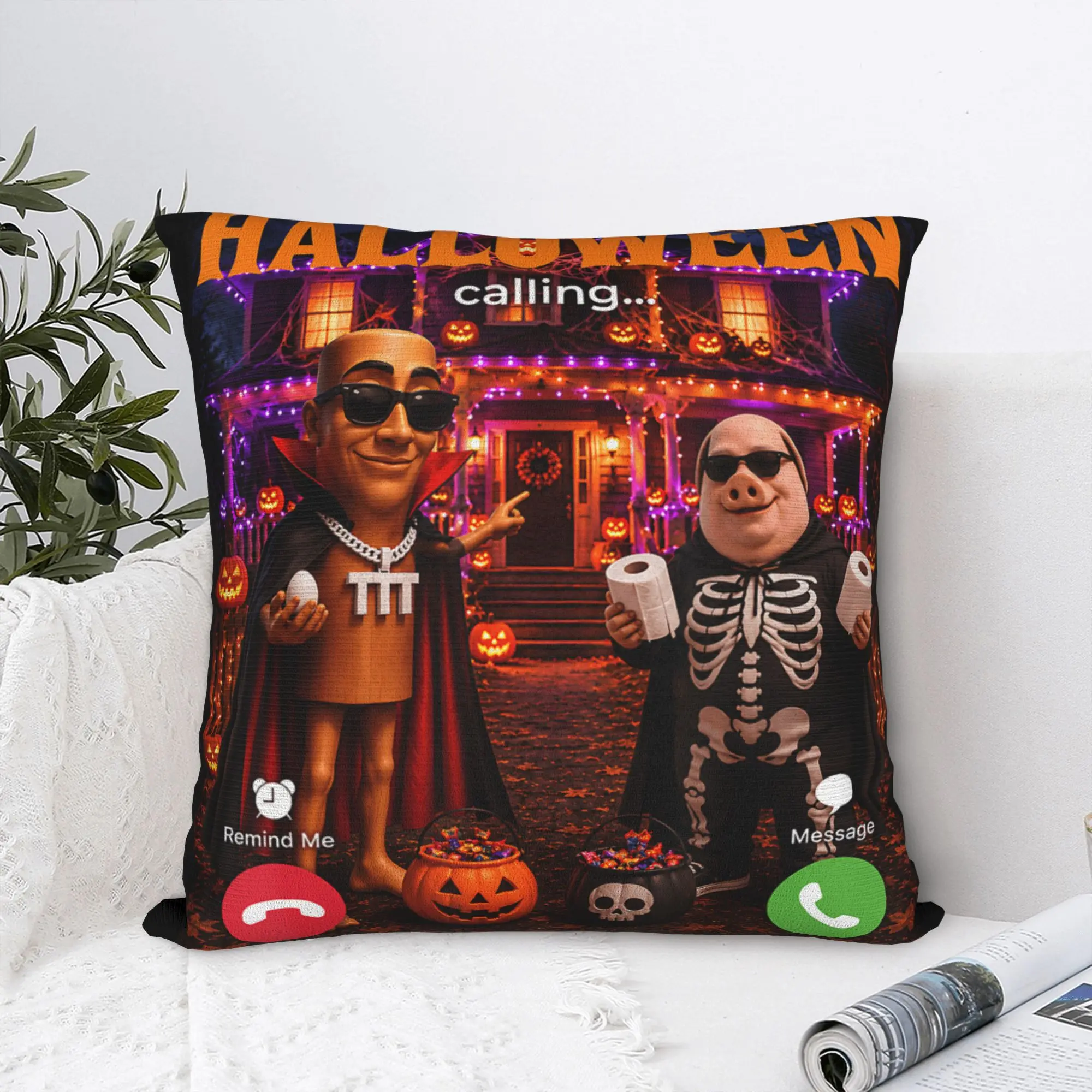 Spooky House Brainrot Haunted John Pork Tung Sahur Halloween Pillow Cover Soft Cover Pillow Case For Sofa Couch Bed Living Room