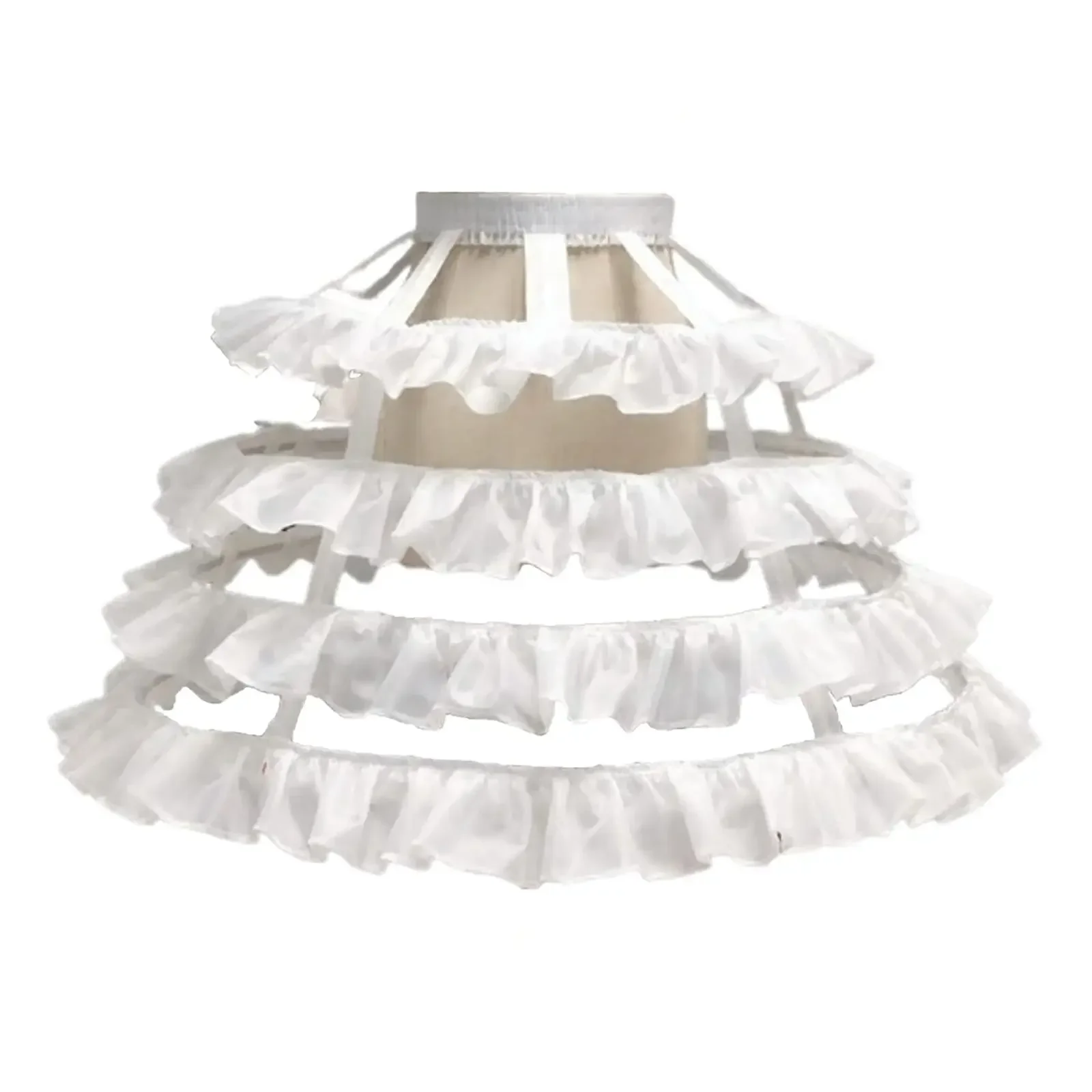 Damen A-Linie 4-Reifen-Rock Petticoat Layering Lace Trim Skeleton Lolita Cosplay Birdcage Verstellbarer Unterrock