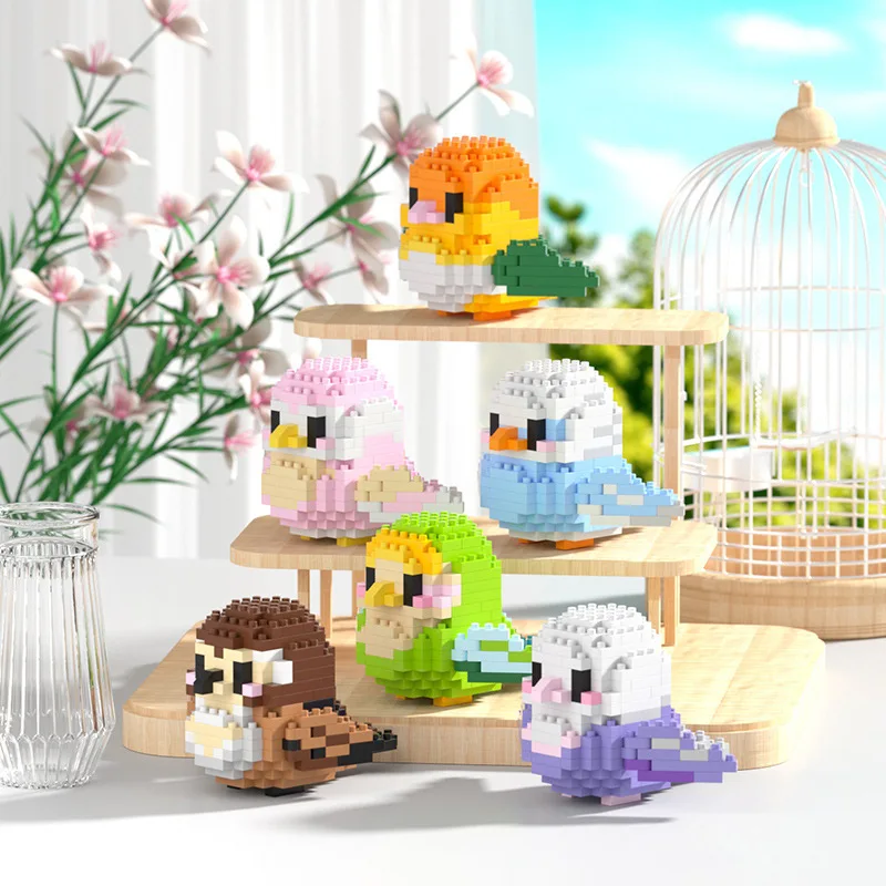 Pappagallo uccelli Micro Building Blocks Cockatiel Budgerigar fai da te assemblato piccione ara modello 3D Mini Brick figure giocattoli per bambini