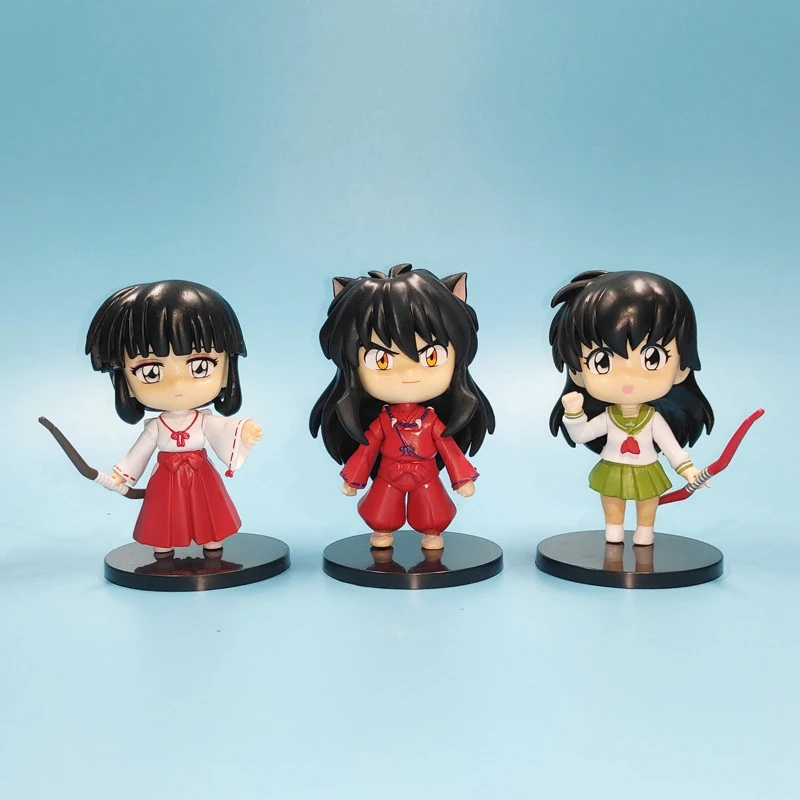 6 stks/set 10 CM Anime Figuur Q versie Inuyasha Monster Zilver Lang Haar Rood Pak Model Poppen Speelgoed Gift verzamelen Boxed Ornament PVC