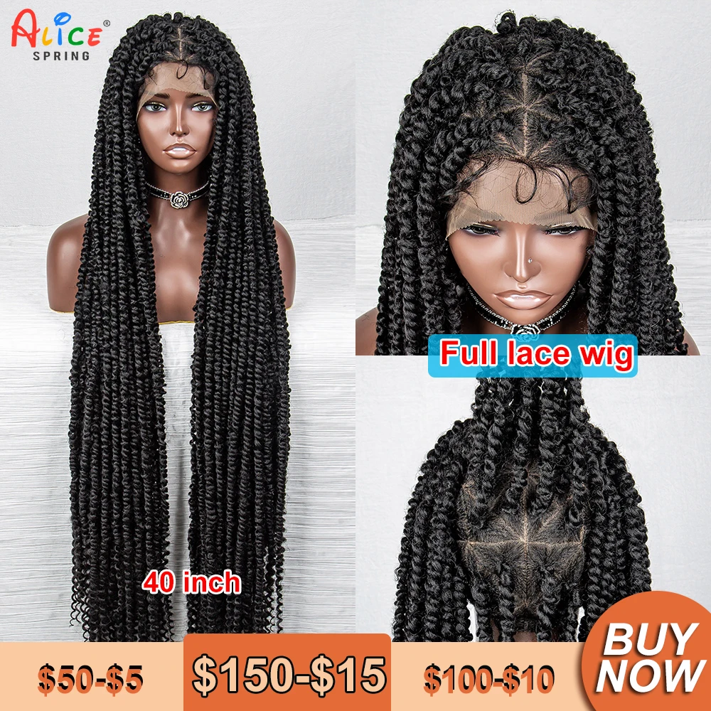 Synthetic Full Lace Front Wigs 40 Inches Braided Wigs for Black Women Knotless Box Braded Wigs Synthetic Full Lace Front Wigs