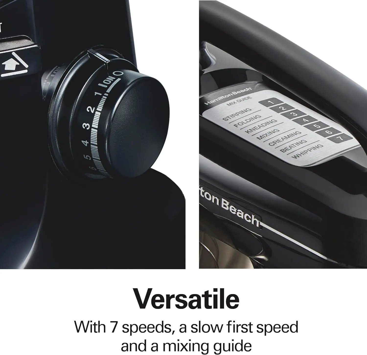 Electric Stand Mixer, 4 Quarts, Dough Hook, Flat Beater Attachments, Splash Guard 7 Speeds with Whisk, Black with Top Handle