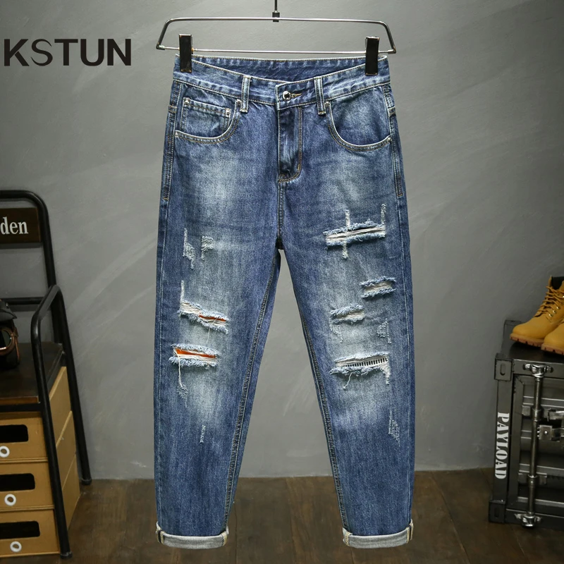 

Wide Man Jeans Baggy Pants Loose Fit Original Taper Jeans Hip Hop Men's Cropped Pants Ripped Harem Jeans Men New Jeans Kpop