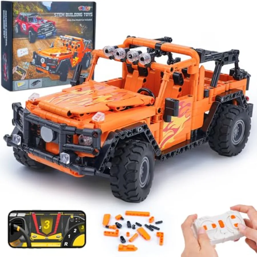 

STEM Building Car Toys for Boys Remote APP Control Block Set Birthday Gifts for Age 8-12 13+ Year Old Bigger Orange Model 740+