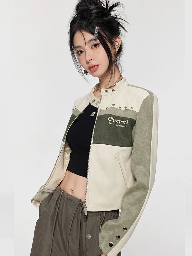 

Chic Park Street Sle Байкерская куртка женская ор Верхняя одежда цветная замшевая ткань Dopane розовое облегающее мотоциклетное пальто