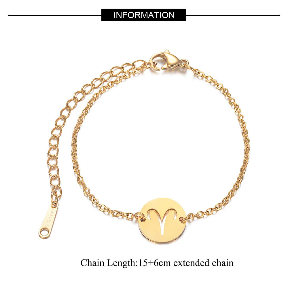 Aries 12 Zodiac Sign Constellation Bracelet Gold Color Stainless Steel Hand Bracelets For Women Jewelry Birthday Gifts 2022