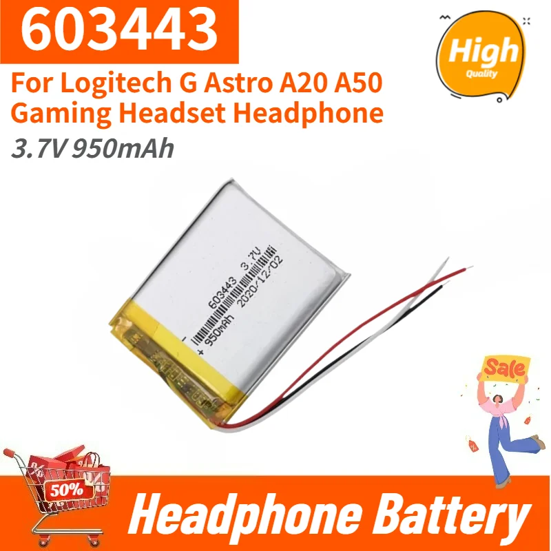 

603443 Replacement Digital Battery 3.7V 950mAh For Logitech G Astro A50 A20 Gaming Headset Headphone Lithium-Ion Batteries
