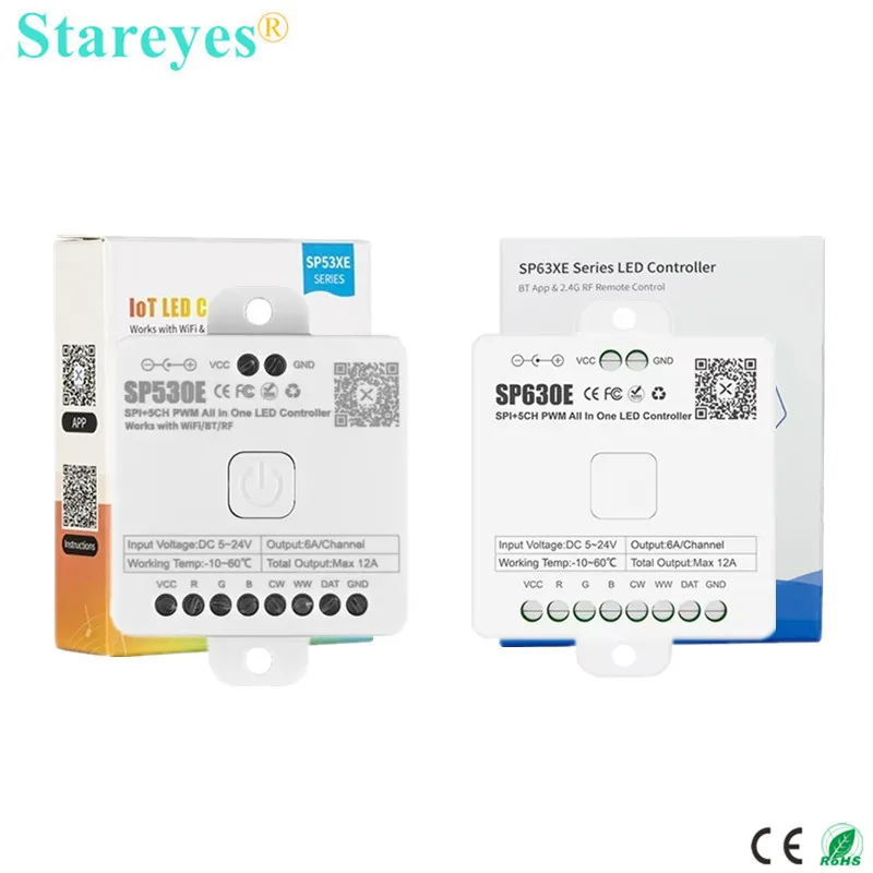 WiFi SP530E Bluetooth SP630E PWM SPI 12 in 1 LED Controller DC5-24V for WS2811 WS2812B Single Color RGB RGBW RGBCCT Strip Light