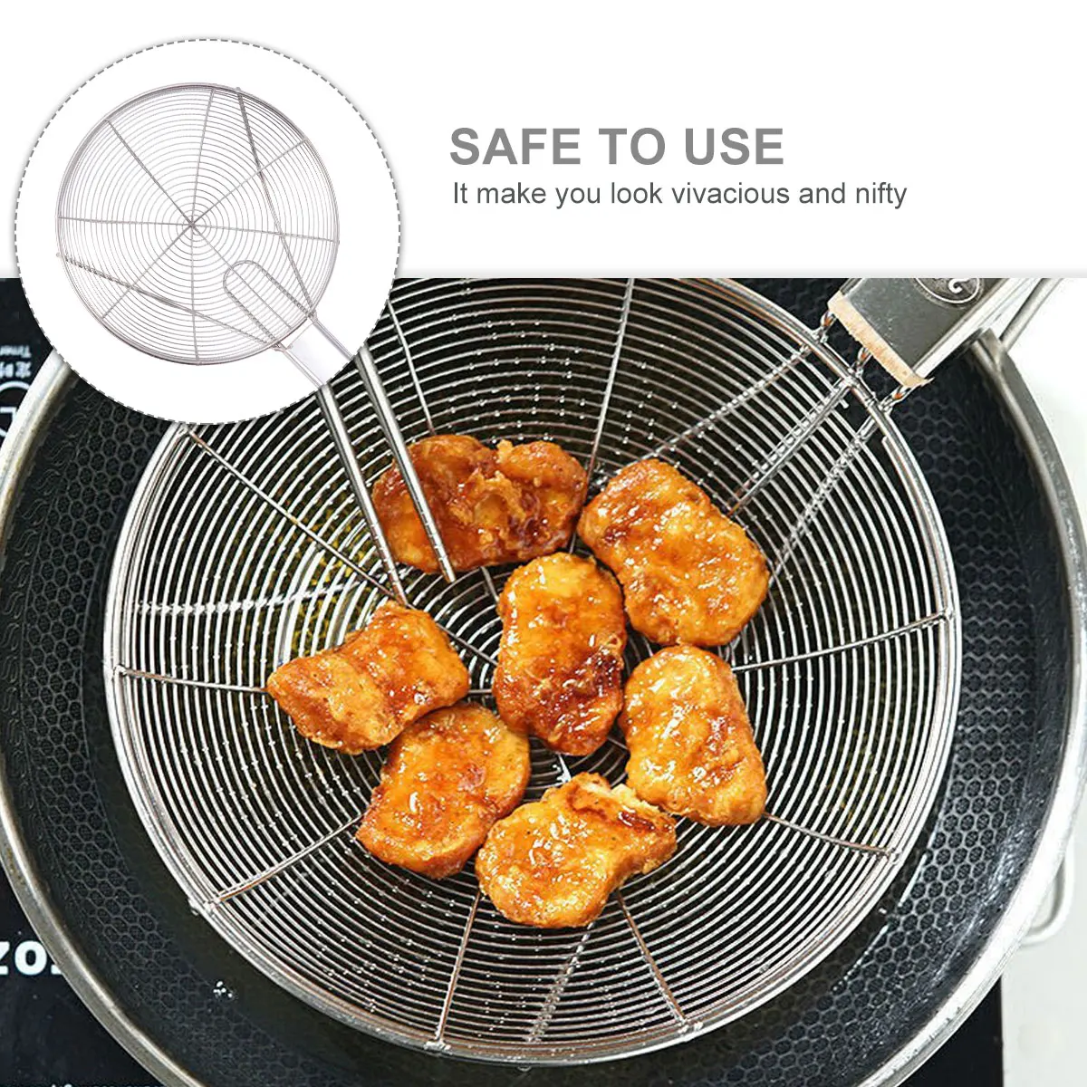 

Stainless Steel Frying Oil Strainer Diameter 22cm Mesh Colander Spoon Kitchen Tool Oil Filter for French Fries Cooking