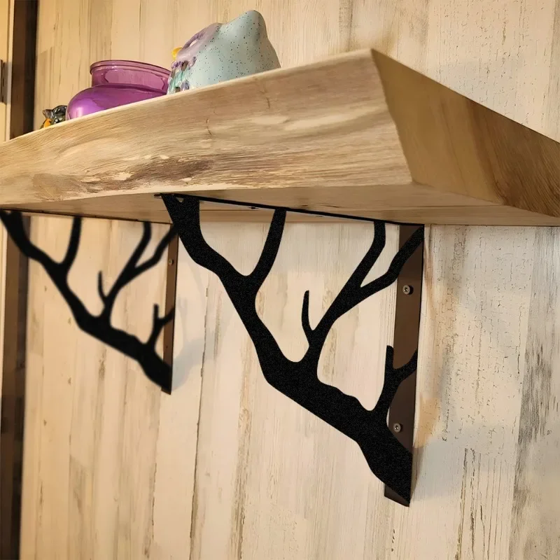 4pcs Tree Branch-Shaped Metal Shelf Brackets L-Shape Metal Support Wall-Mounted Installation (Requires Drilling) Home Decorative