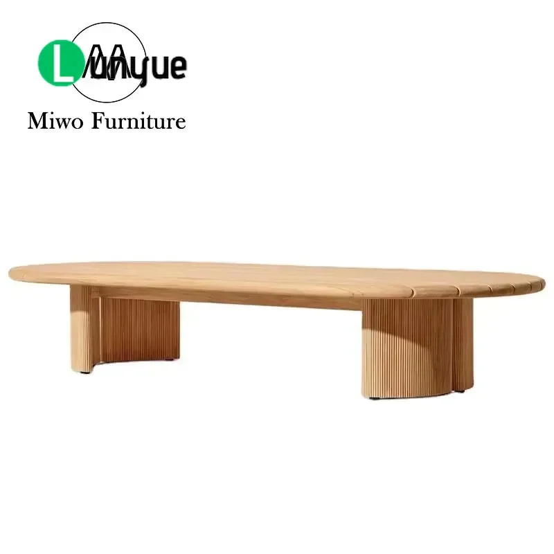 Luxury Modern Natural Teak Striata Rectangular Coffee Table for Outdoor Garden Terrace Villa Hotel Resort Lounge Furniture