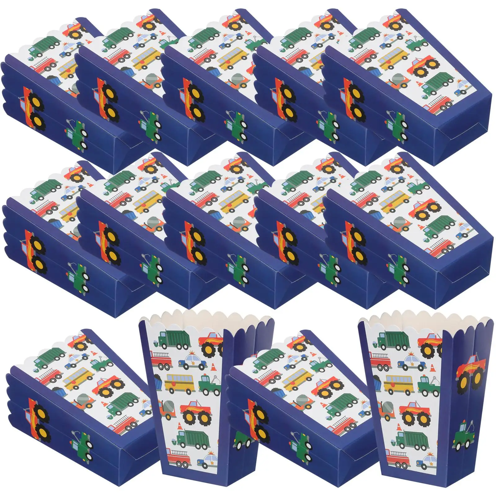 

24 Pcs Paper Popcorn Snack Boxes Container for Candy Treats Engineering Vehicle