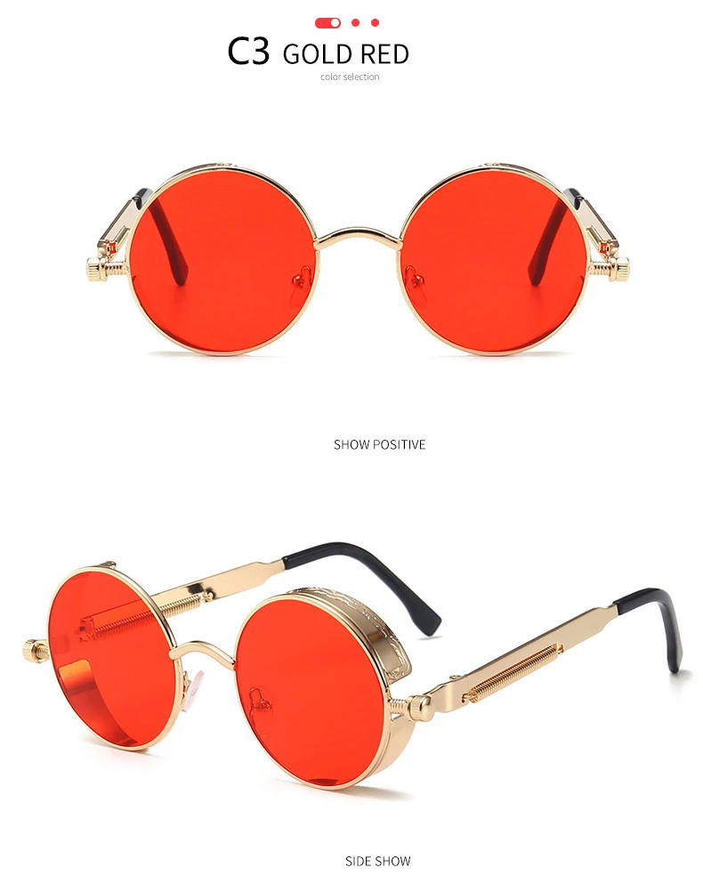 BOYSEEN 2025 Vintage Steampunk Sonnenbrille Frau Männer Runde Luxus Metall Retro Sonnenbrille Hiphop Stil Brillen UV400 – Detail 13