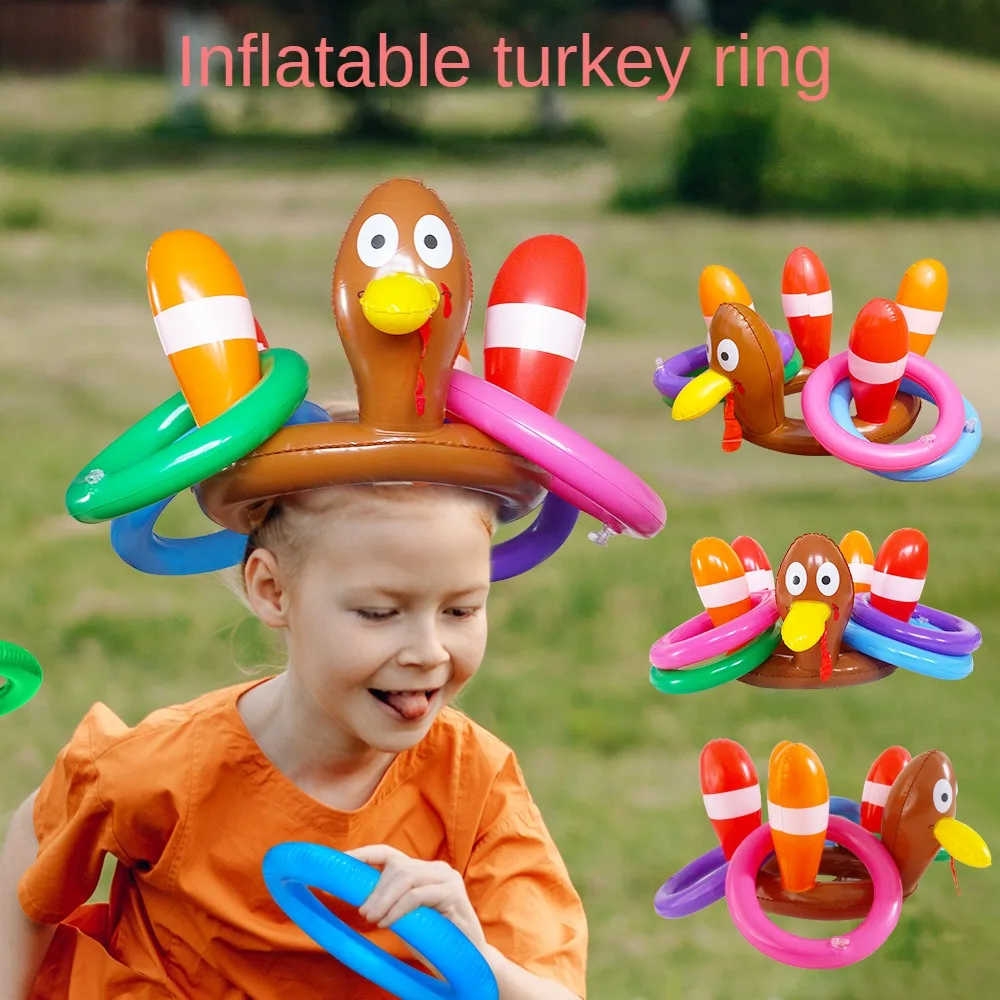 2024 Turkey Head Ferrule Christmas Decorations Party Gathering Interactive Inflatable Funny Toy Thanksgiving Throwing Ring Toy