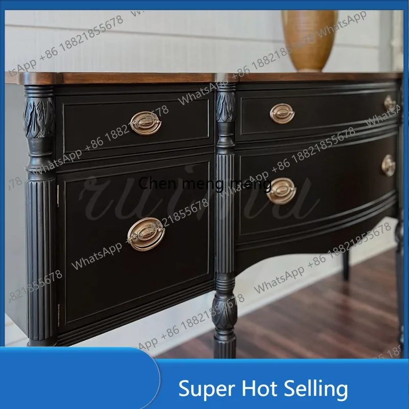 

D85 American retro solid wood porch cabinet foyer contrasting color partition cabinet rural living room porch